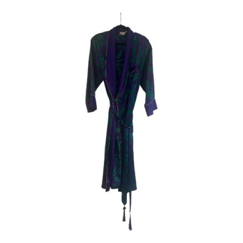 Vtg Victorias Secret Purple Green Satin Sleep Robe Long Sleeve Size M/L - Picture 2 of 15